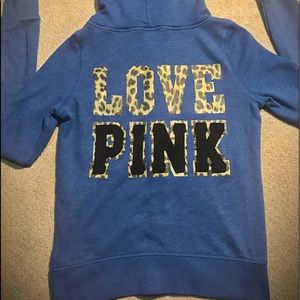 VS Pink Blue Zip Hoodie w/Cheetah details Sz M